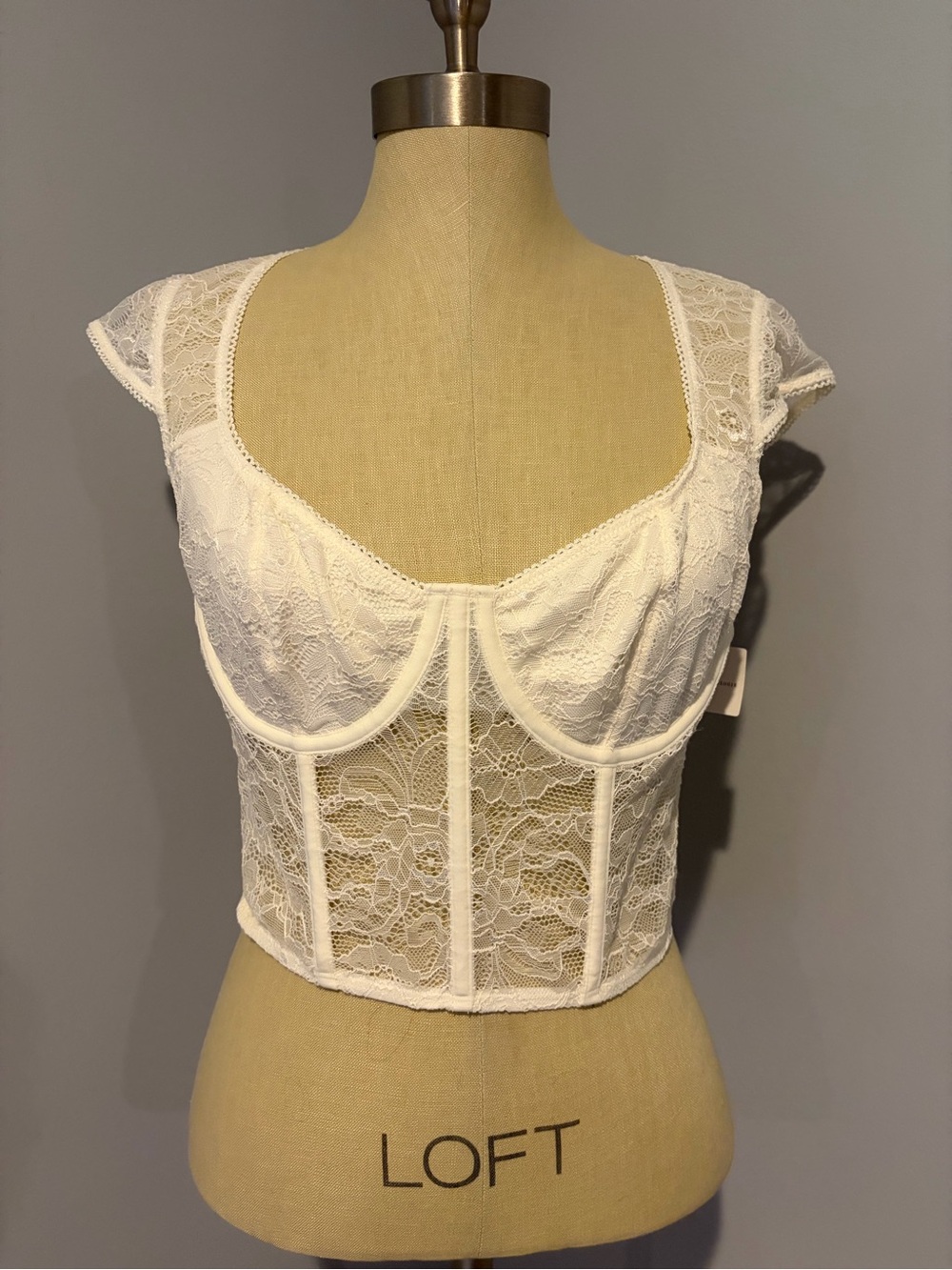Anthropologie White Lace Corset Top Lyrebird Size M NWT
